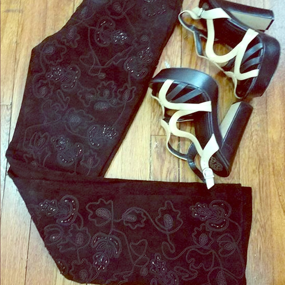 BeBe Black Embellished Suede Pants